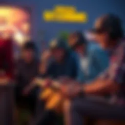 A group of friends enjoying a late-night gaming session on PUBG, laughing and cheering as they compete.