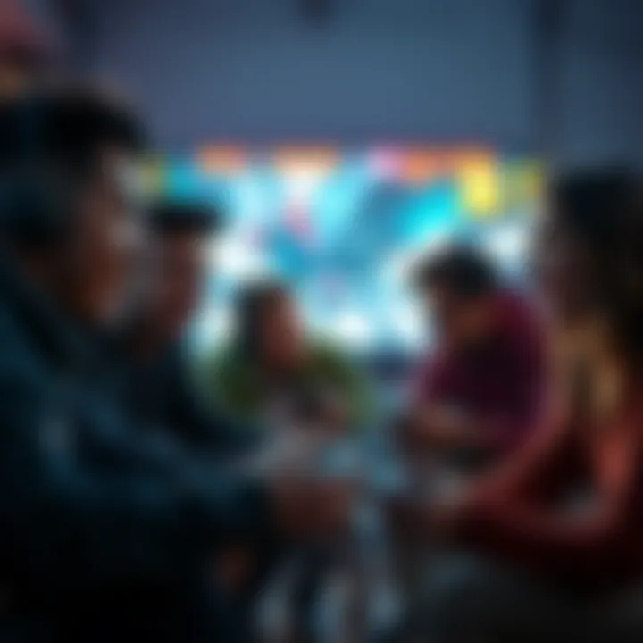 A group of friends engaged in an intense video game session, focused on the screen with expressions of excitement and thrill.