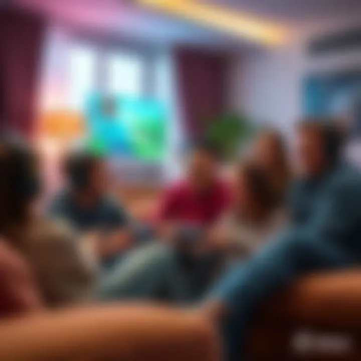 A group of friends enjoying cross-platform gaming sessions in a living room