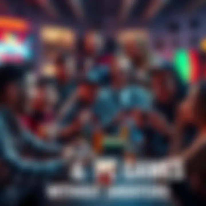 A group of friends enjoying competitive gaming on PS5 and PC, surrounded by snacks and drinks, with excitement on their faces