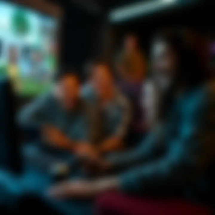 Friends Playing Video Game Together A group of friends engaged in a co-op gaming session, showing teamwork and laughter during a Wildlands game.