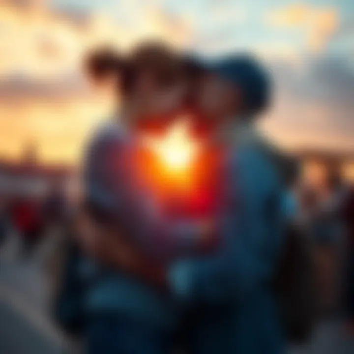 Two friends reuniting Two people joyfully embracing each other, symbolizing friendship and hope for future connections.