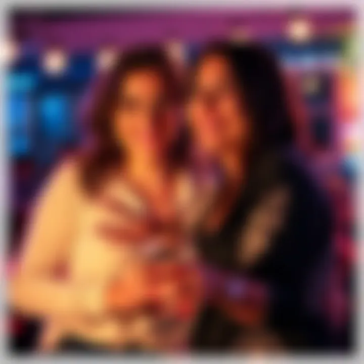 Friends supporting each other on a night out Two friends enjoying a night out together, one helping the other with confidence as they engage with new people, highlighting the role of a wingman in dating