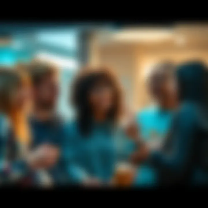 A group of friends actively discussing and sharing thoughts about seeking support for res. They are engaged and encouraging one another to speak up and connect.