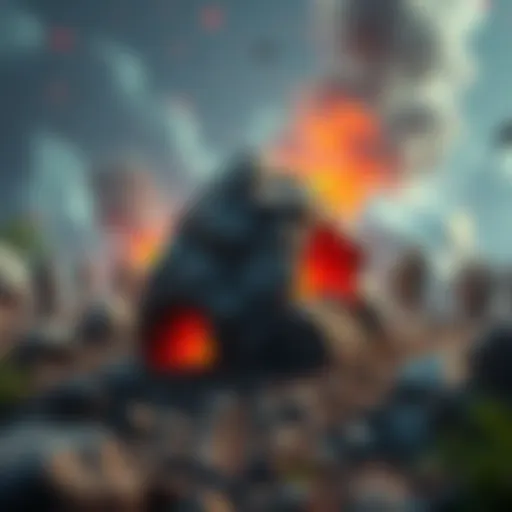 A volcanic rock known as the Friendship Rock sits in a chaotic game setting, symbolizing unity and humor among players.