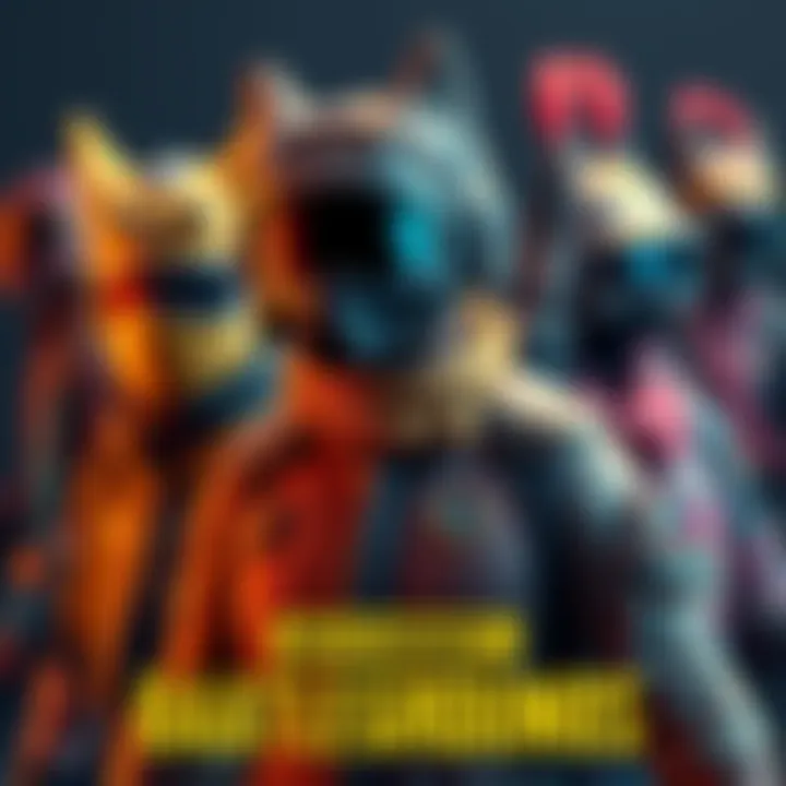 A close-up view of character skins inspired by Frieren in PUBG, showcasing unique designs and colors.