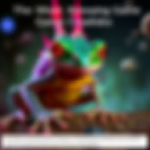 Frog Basilisk in a game setting A Frog Basilisk character, depicted with vibrant colors and a menacing look, causing trouble for a player in a video game environment.