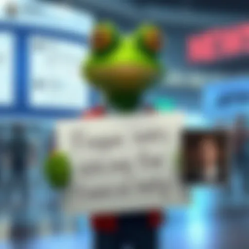 Frogan Asking for Donations Frogan holding a sign asking for financial help while looking concerned, with social media comments displayed in the background, and Asmon's photo in a corner reacting to the situation.