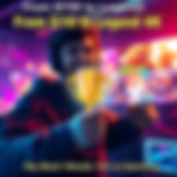 A gamer celebrating their achievement of reaching Legend 4K rank, with a visual of a colorful gaming background and a trophy icon representing success.