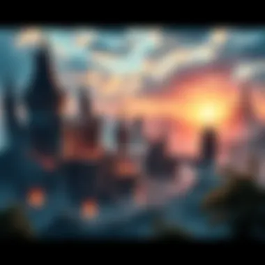 Fromsoft and Rockstar Collaboration Concept A vast open world blending fantasy elements and realistic environments, showing castles and modern cities in harmony.