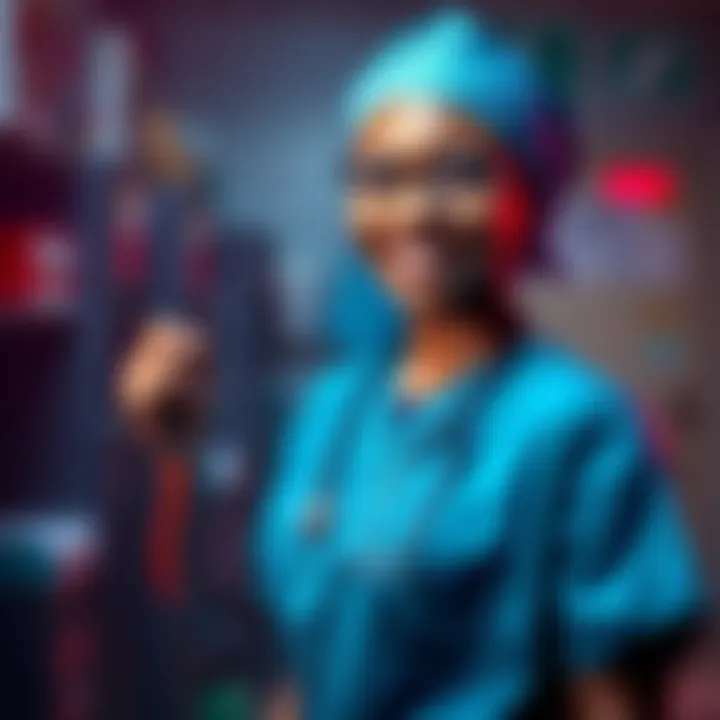 Frontline Hero in Scrubs A healthcare worker in scrubs smiling while holding a stethoscope, symbolizing dedication and care for patients.