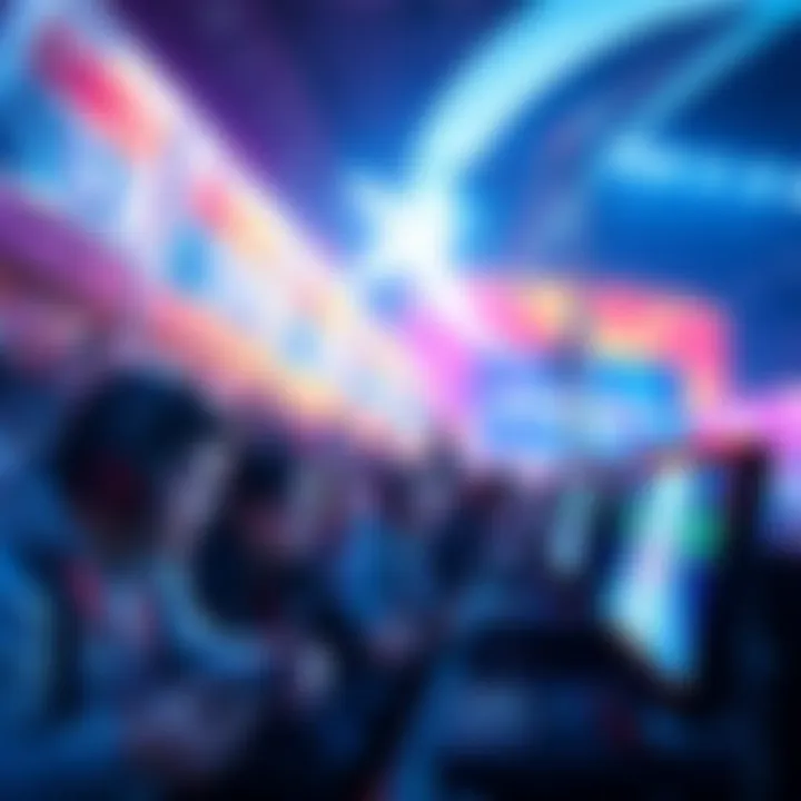 Gamers participating in speedrunning at Frost Fatales 2026, with a crowd cheering and charity banners in the background.