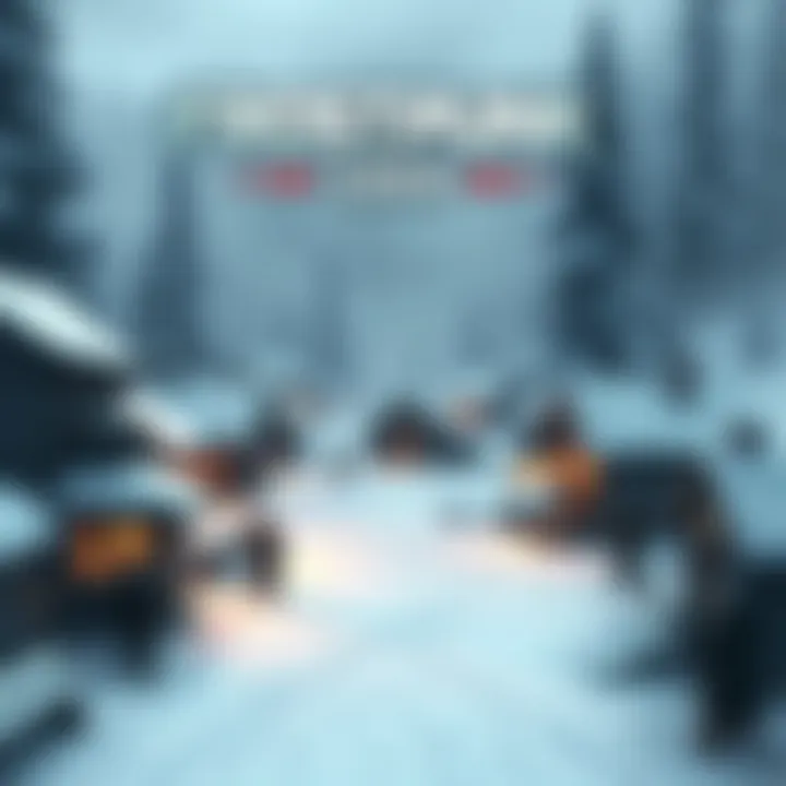 Frostpunk 1886 Game Trailer Scene A snowy landscape featuring a small settlement in a wintry world, with buildings and characters preparing for survival amid harsh conditions.