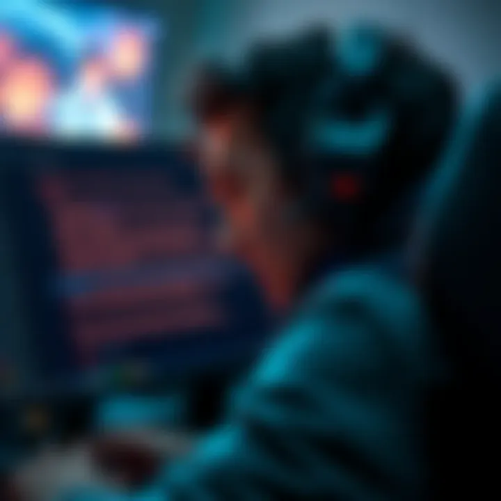 A gamer looking frustrated while staring at a computer screen displaying error messages from a bugged game.