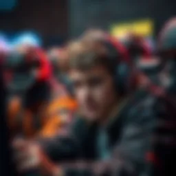 A gamer looks stressed while playing, surrounded by challenging opponents and AI, capturing the feeling of struggle