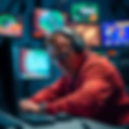 A 56-year-old man looks frustrated while sitting at a computer, surrounded by screens displaying verification codes and game icons.