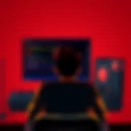 A gamer sits in front of a computer, looking frustrated as a bug disrupts gameplay in Crimson Desert. The screen displays error messages, highlighting the issue.