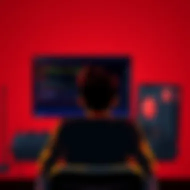 A gamer sits in front of a computer, looking frustrated as a bug disrupts gameplay in Crimson Desert. The screen displays error messages, highlighting the issue.