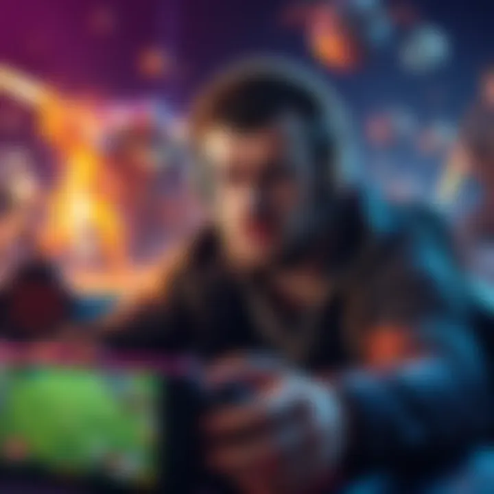 Frustrated Gamer Playing FF Thanos A gamer showing frustration while playing FF Thanos, surrounded by game graphics that depict repetitive gameplay.