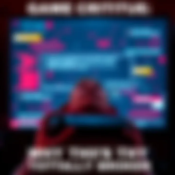 Frustrated gamer facing a glitchy screen A gamer looks frustrated at a glitchy video game screen with error messages and confusing visuals.