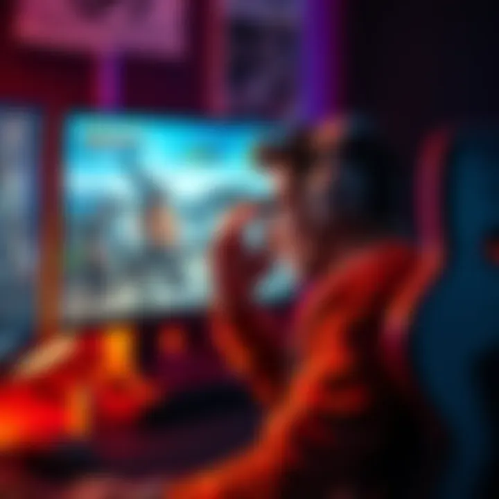A gamer sitting in front of a computer, showing a screen with Kovaaks gameplay and visible FPS drop indicator, looking frustrated