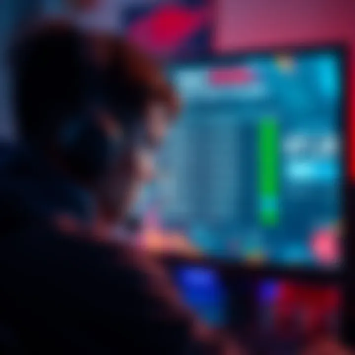 Frustrated gamer in front of monitor A player looking frustrated while staring at a gaming monitor showing a rank screen in a competitive match