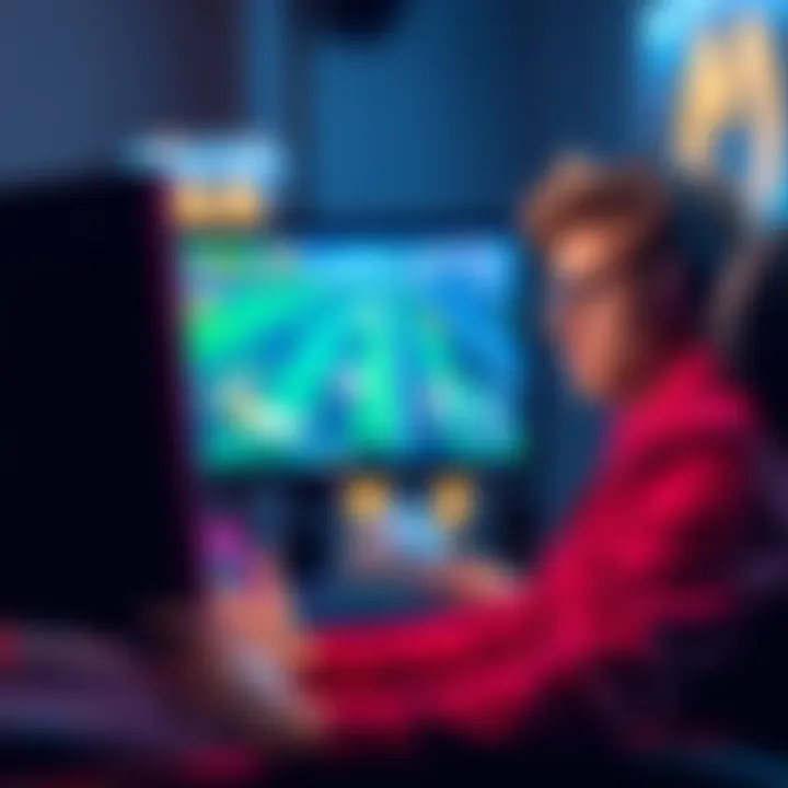 A player looking frustrated while playing on a PC, with game graphics on the screen showing a challenging match.