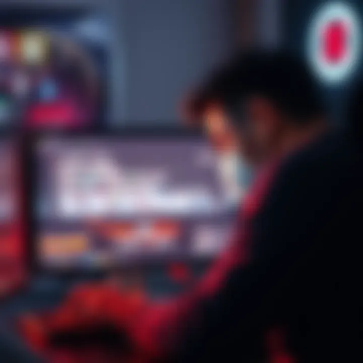 A gamer looking frustrated while staring at a crashed game on their computer screen, with error messages displayed.