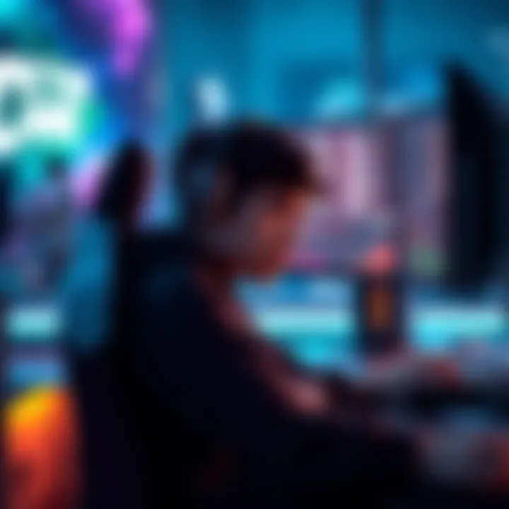 Frustrated Gamer Waiting A young gamer sitting at a desk with a frustrated expression, looking at a computer screen showing a long queue for a competitive match.