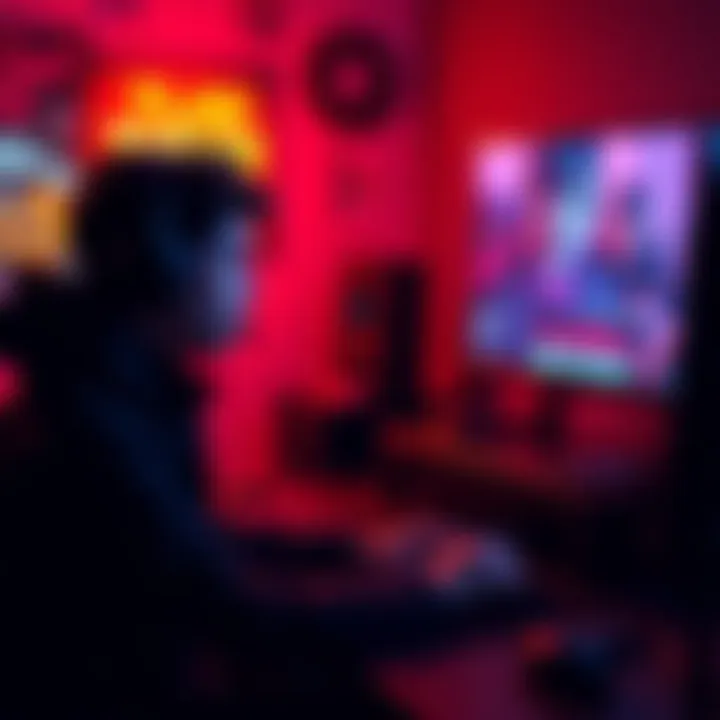 A gamer sitting at a desk with a headset, looking frustrated while playing a video game, showing disappointed teammates on the screen