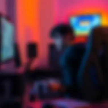 A person sitting at a gaming desk, looking frustrated while staring at a game over screen, with a controller in hand.