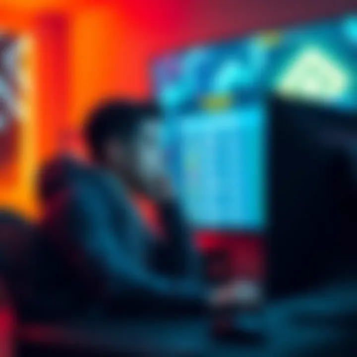 A gamer showing signs of frustration while playing a ranked game on a computer, with a game screen displaying rankings in the background.