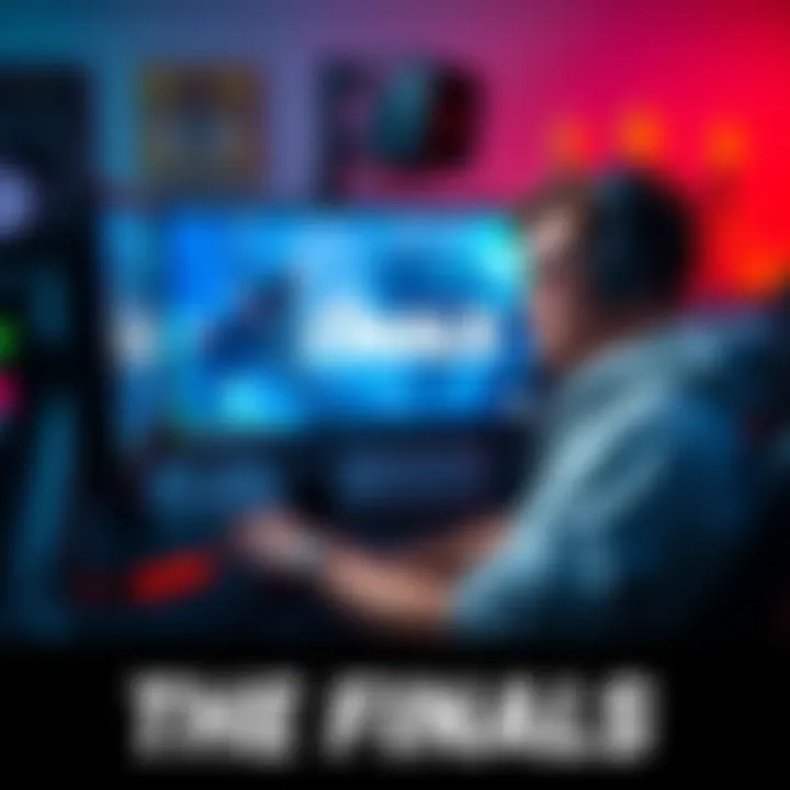A gamer sitting in front of a computer screen showing The Finals, looking disappointed while clicking the uninstall button, with gaming paraphernalia around them.