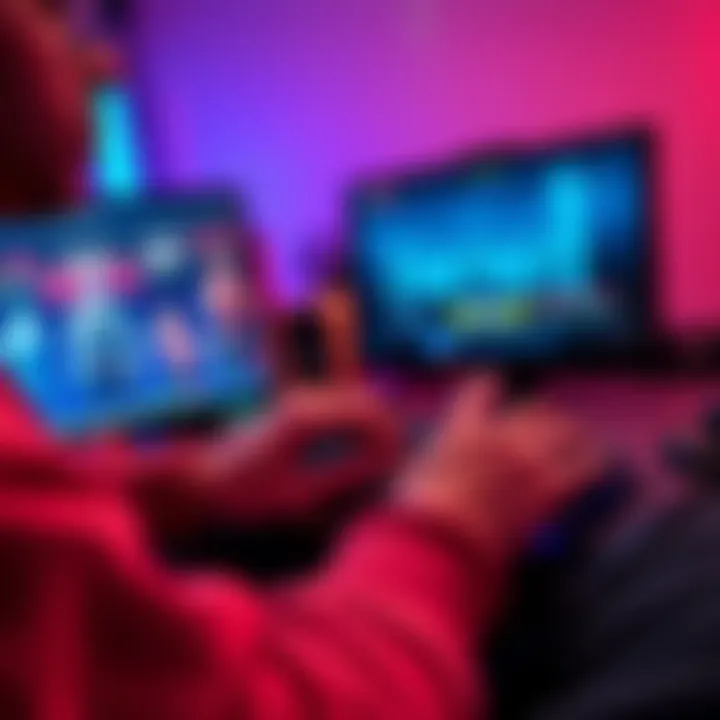 A gamer typing angrily on a keyboard with a screen showing Fortnite's logo