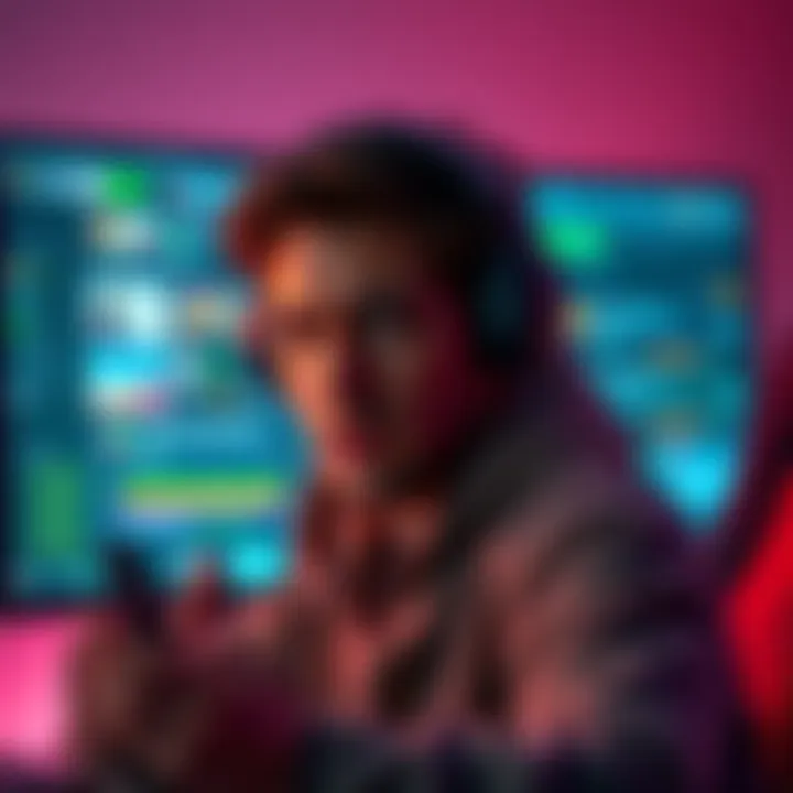 A gamer with a frustrated expression, sitting in front of a computer screen displaying a glitchy game interface, highlighting input delay issues.