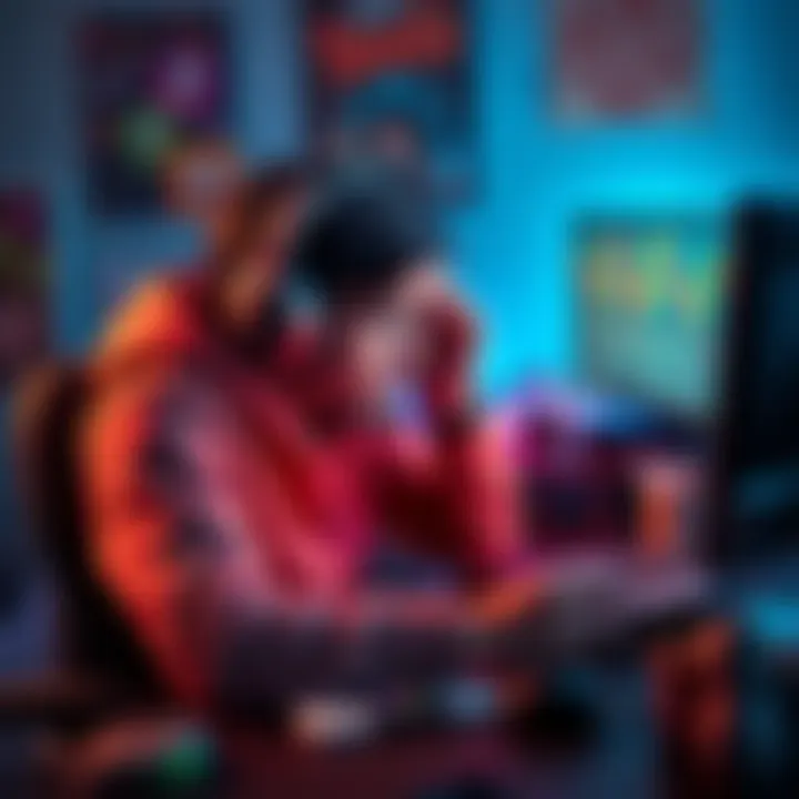 A gamer looking frustrated while playing at their desk, surrounded by gaming gear and snacks.