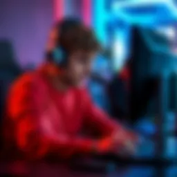 A gamer showing frustration while playing a competitive video game, with a headset on and hands on the keyboard