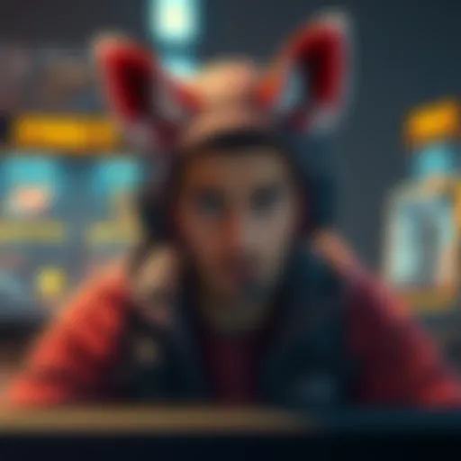 A frustrated gamer looks at the screen with disappointment, surrounded by gaming gear and a display showing unattainable in-game items.