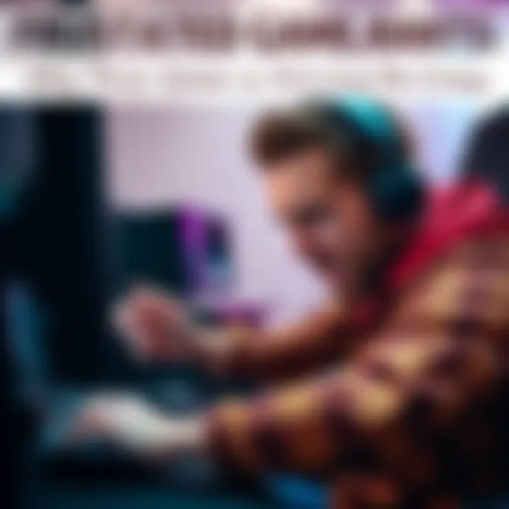 A gamer showing frustration while playing a multiplayer game on their computer, with an intense look on their face, surrounded by gaming gear.