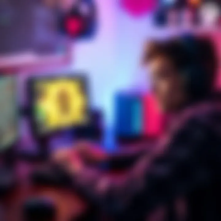 Gamer looks frustrated while replaying a quest on the computer, surrounded by gaming paraphernalia.