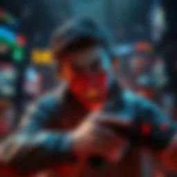 A video game character representing a killer shows frustration, with a chaotic gaming background.