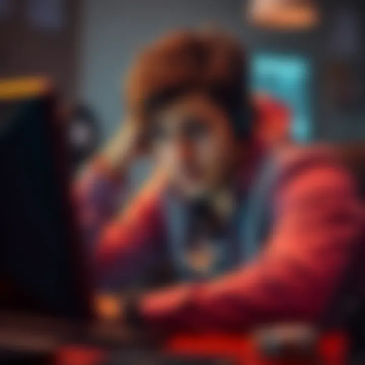 A person looking upset while staring at a computer screen, expressing frustration over point redemption issues.