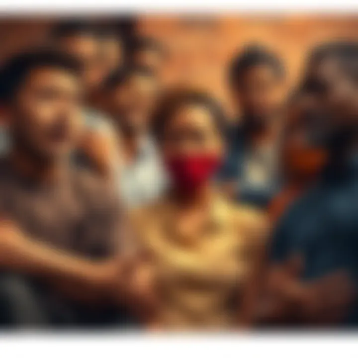 A group of people expressing frustration in a community setting, showing diverse faces and body language that reflects discontent and the need for better support and interaction.