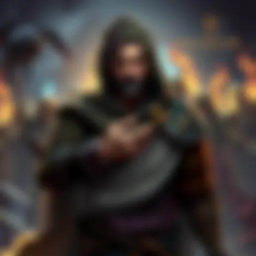 A character in a tattered robe looking defeated on the battlefield, surrounded by tough enemies, showcasing low health and limited magic abilities.