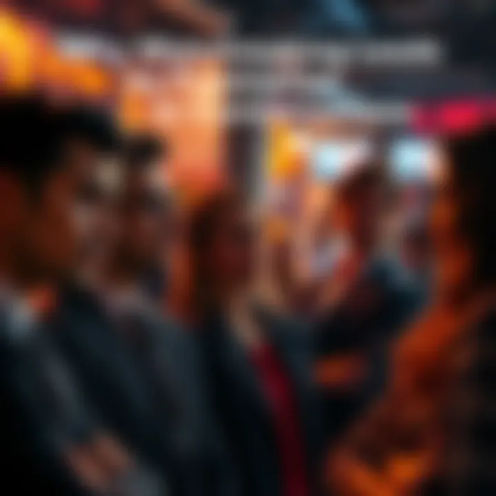 A group of people looking frustrated while trying to talk and connect with each other during a matchmaking event.