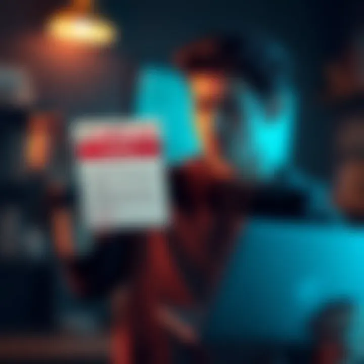 A person looking disappointed while holding a Displate poster with a Warhammer design, showing shipping restrictions on a laptop screen.