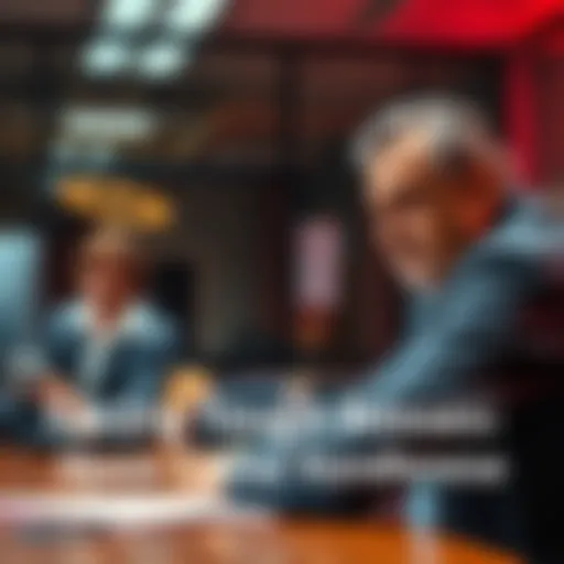 An employee looks stressed while sitting across from a stern boss in an office setting