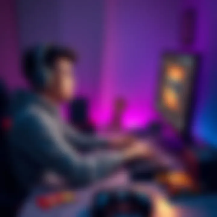 A gamer sits at a desk with a frustrated expression, staring at a computer screen displaying a game with an ineffective gun highlighted. Gaming gear and snacks are scattered around.