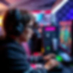 A gamer looking frustrated in front of a computer, waiting for a match to start, displaying a loading screen on the monitor.