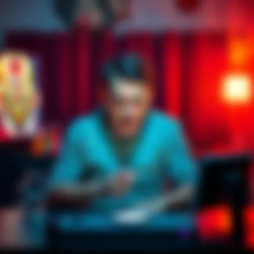 A tired man sitting in front of a gaming console, looking frustrated and overwhelmed, surrounded by snacks and an empty drink, contemplating his gaming experience.